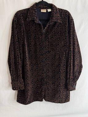 Vintage Crossroads Velvet Animal Print Button Up Shacket Oversized, Large